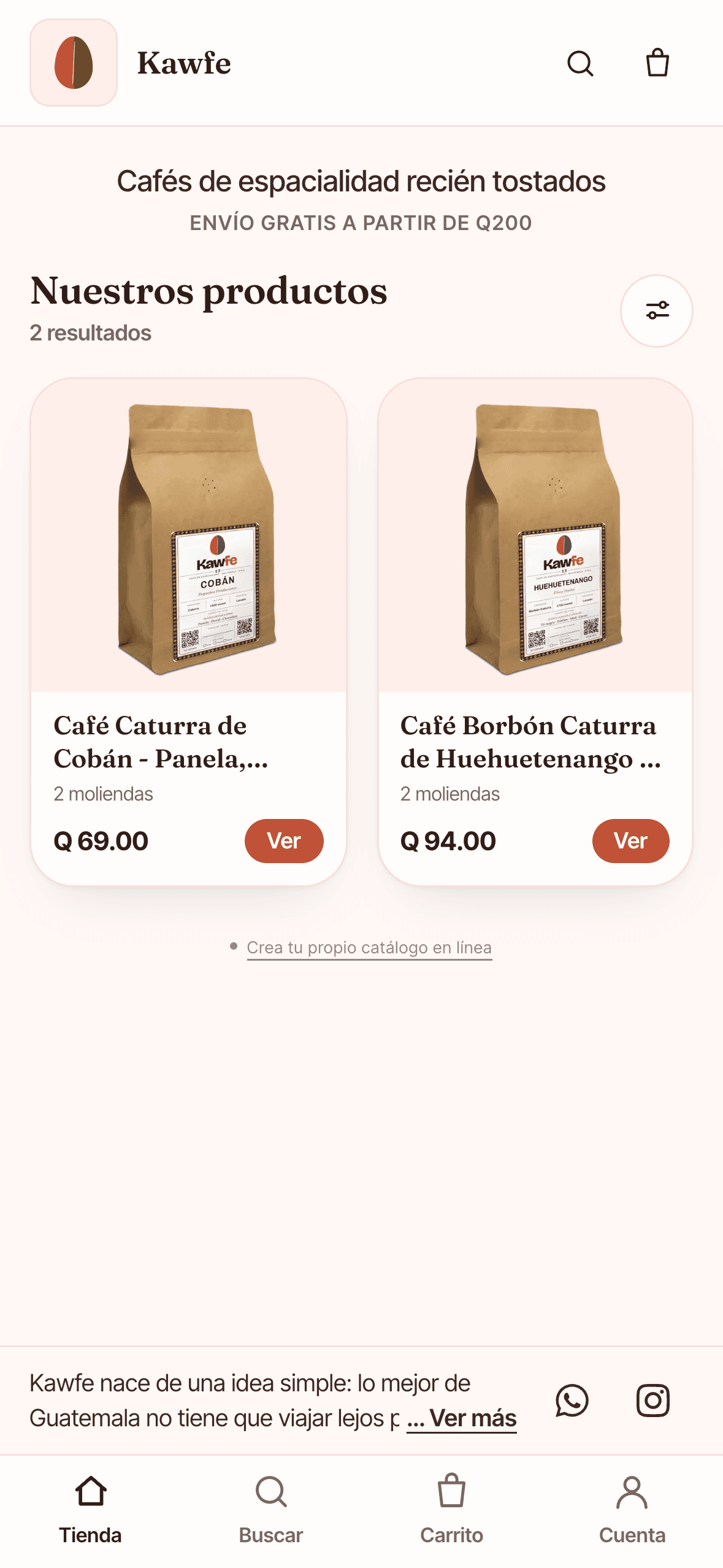 Portada de Kawfe, una tienda hecha con Tienti